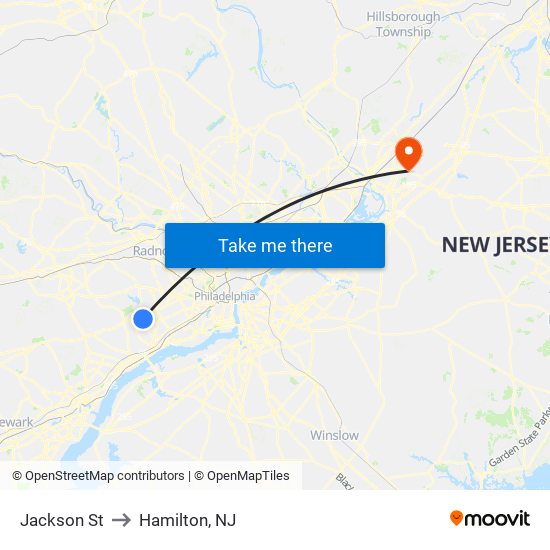 Jackson St to Hamilton, NJ map