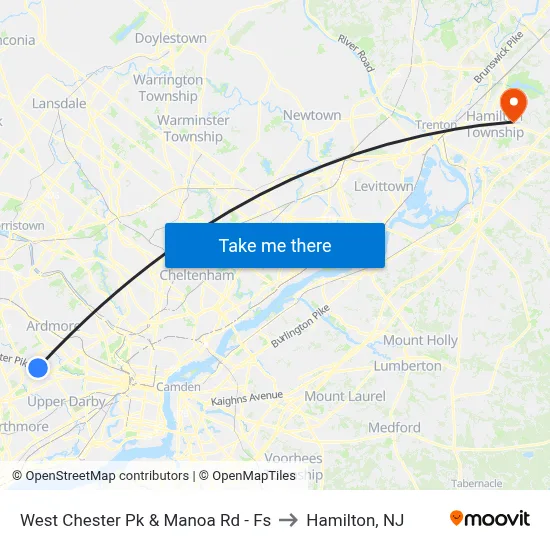 West Chester Pk & Manoa Rd - Fs to Hamilton, NJ map