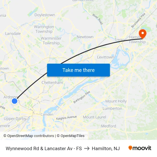 Wynnewood Rd & Lancaster Av - FS to Hamilton, NJ map