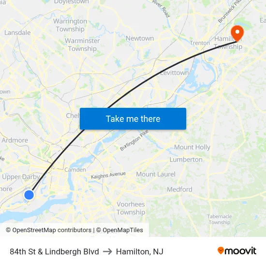 84th St & Lindbergh Blvd to Hamilton, NJ map