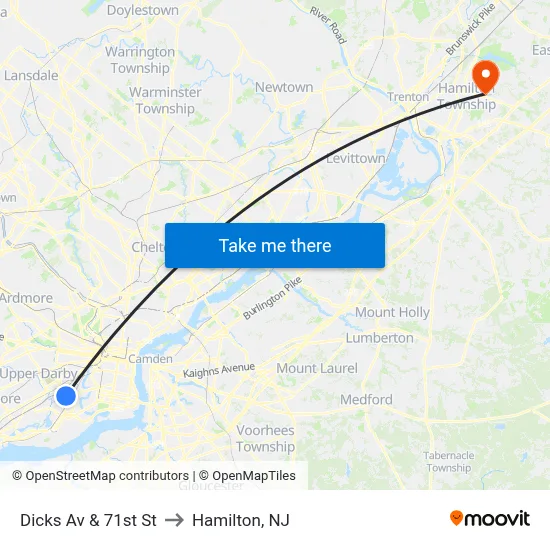 Dicks Av & 71st St to Hamilton, NJ map