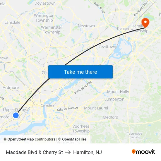Macdade Blvd & Cherry St to Hamilton, NJ map