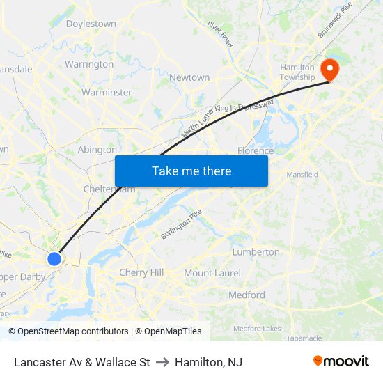 Lancaster Av & Wallace St to Hamilton, NJ map