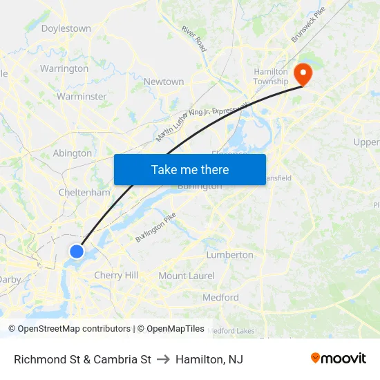 Richmond St & Cambria St to Hamilton, NJ map
