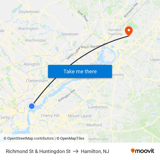 Richmond St & Huntingdon St to Hamilton, NJ map