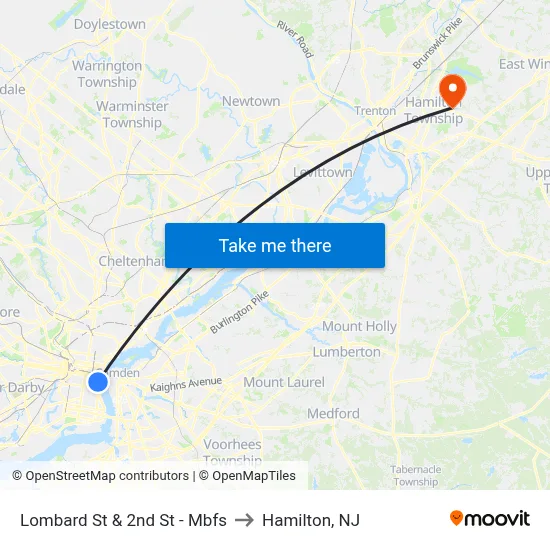Lombard St & 2nd St - Mbfs to Hamilton, NJ map