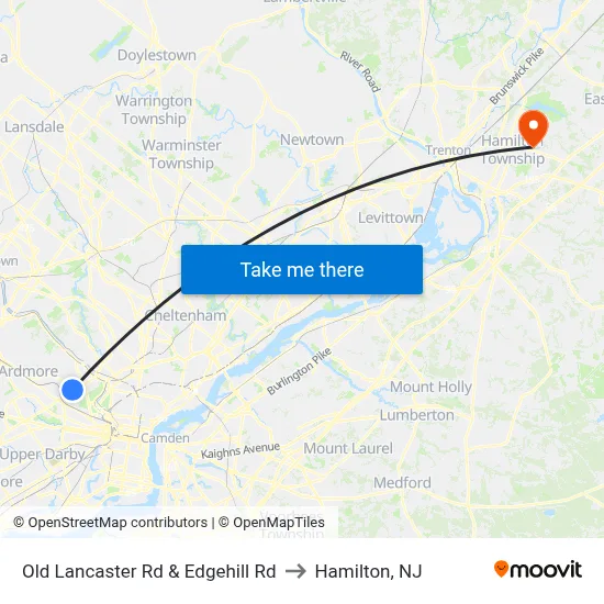 Old Lancaster Rd & Edgehill Rd to Hamilton, NJ map