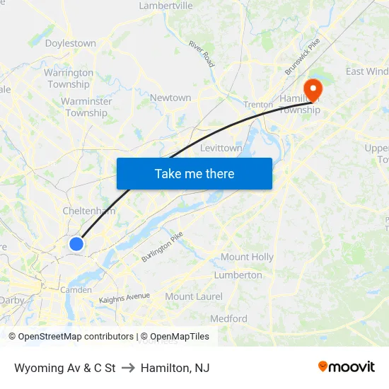 Wyoming Av & C St to Hamilton, NJ map
