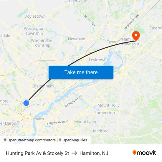 Hunting Park Av & Stokely St to Hamilton, NJ map