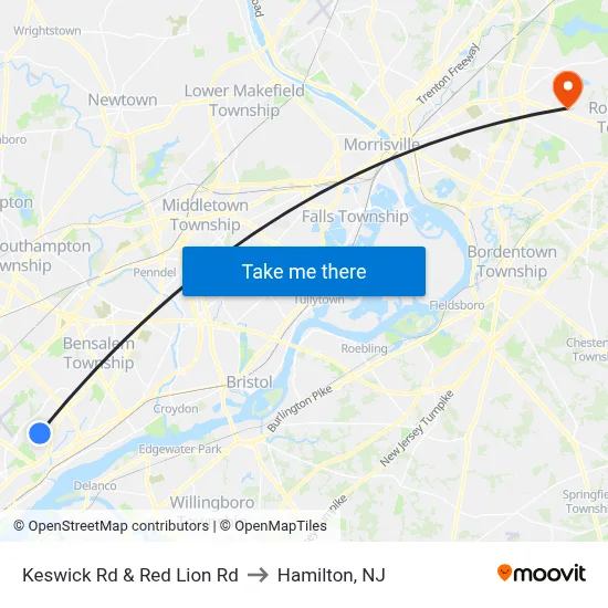 Keswick Rd & Red Lion Rd to Hamilton, NJ map