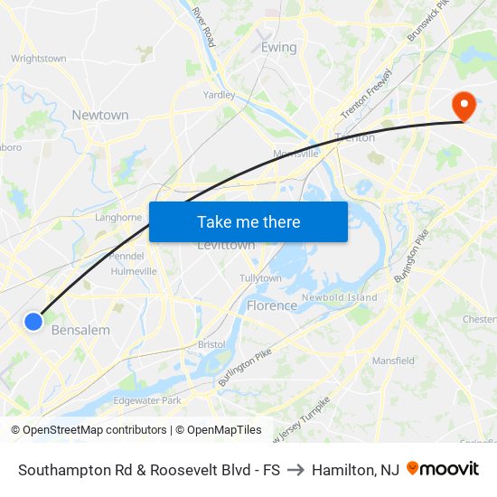 Southampton Rd & Roosevelt Blvd - FS to Hamilton, NJ map