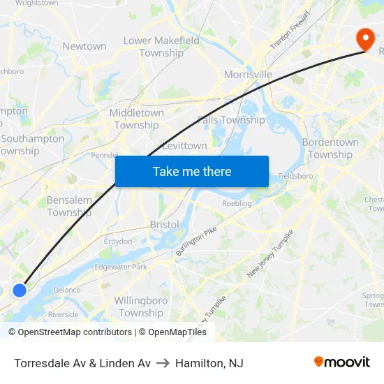 Torresdale Av & Linden Av to Hamilton, NJ map