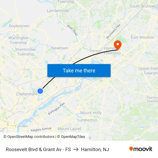 Roosevelt Blvd & Grant Av - FS to Hamilton, NJ map