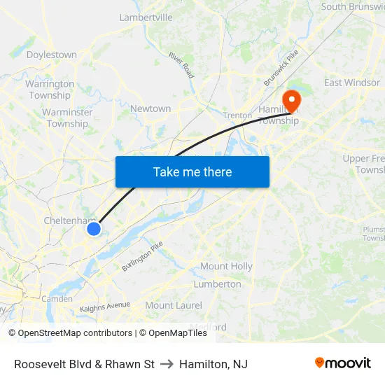 Roosevelt Blvd & Rhawn St to Hamilton, NJ map