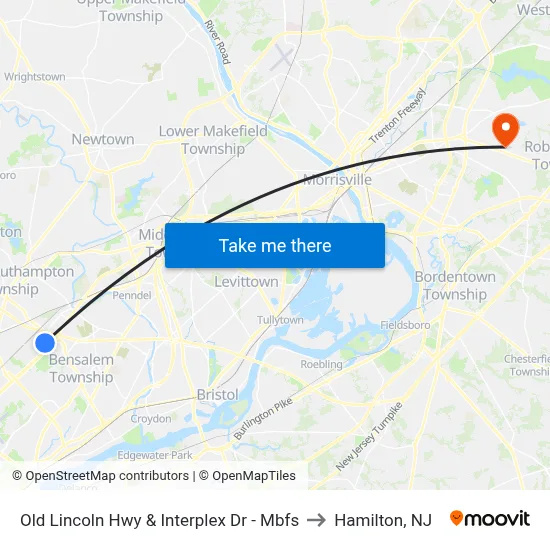 Old Lincoln Hwy & Interplex Dr - Mbfs to Hamilton, NJ map