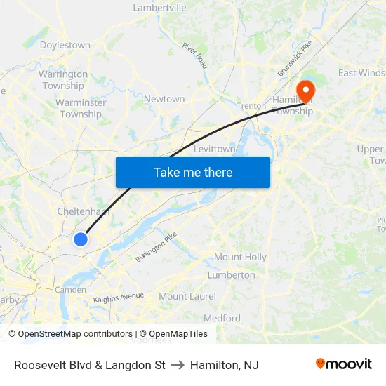 Roosevelt Blvd & Langdon St to Hamilton, NJ map