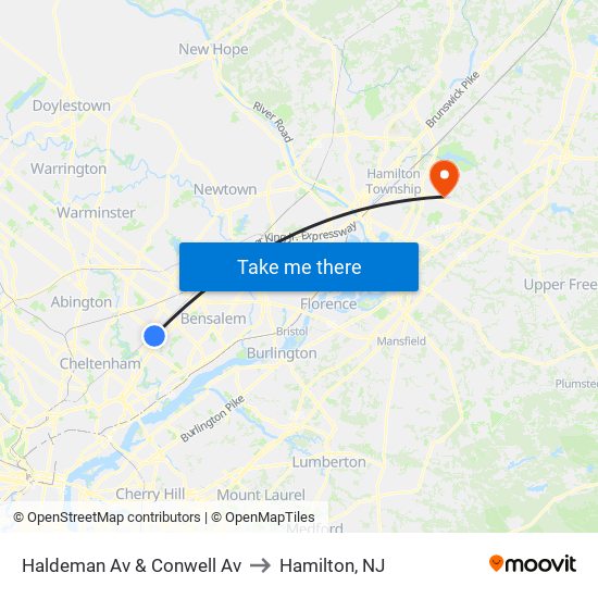 Haldeman Av & Conwell Av to Hamilton, NJ map