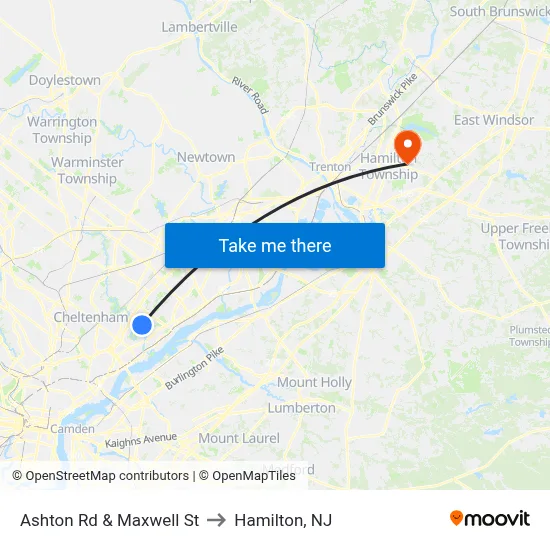 Ashton Rd & Maxwell St to Hamilton, NJ map