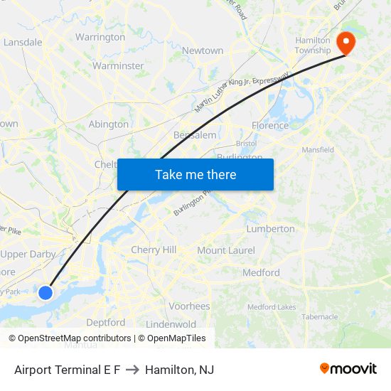 Airport Terminal E F to Hamilton, NJ map