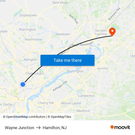 Wayne Junction to Hamilton, NJ map