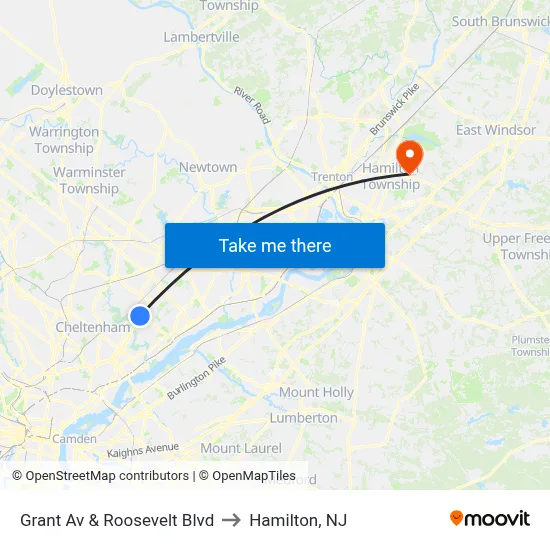 Grant Av & Roosevelt Blvd to Hamilton, NJ map