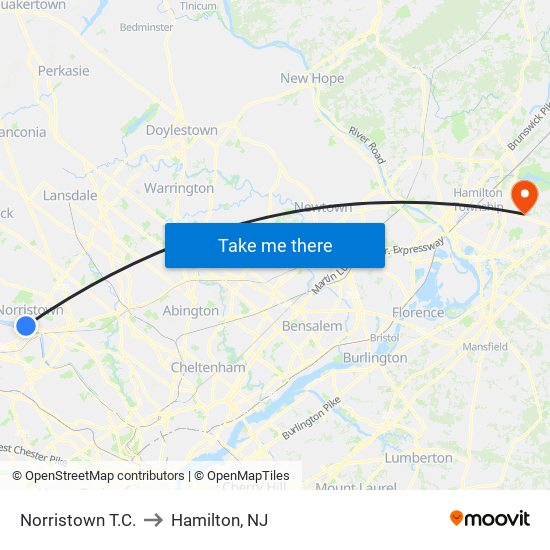 Norristown T.C. to Hamilton, NJ map