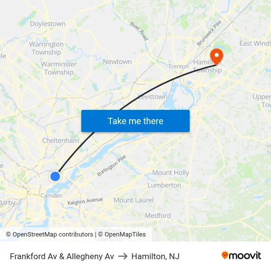 Frankford Av & Allegheny Av to Hamilton, NJ map