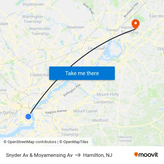 Snyder Av & Moyamensing Av to Hamilton, NJ map