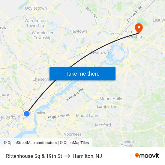 Rittenhouse Sq & 19th St to Hamilton, NJ map