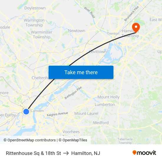 Rittenhouse Sq & 18th St to Hamilton, NJ map