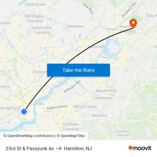 23rd St & Passyunk Av to Hamilton, NJ map