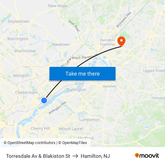 Torresdale Av & Blakiston St to Hamilton, NJ map