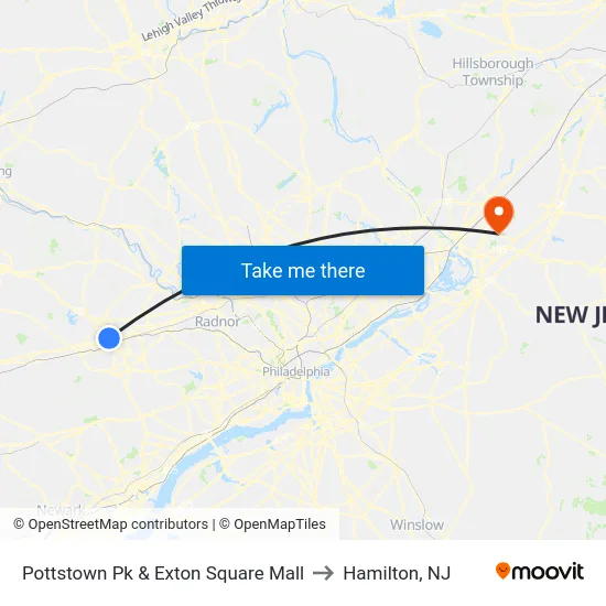Pottstown Pk & Exton Square Mall to Hamilton, NJ map