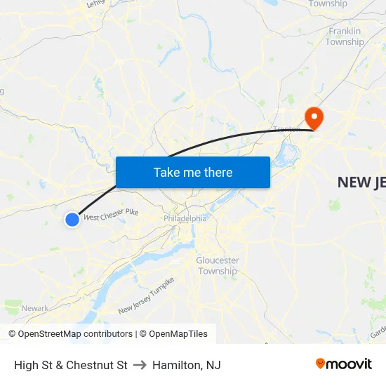 High St & Chestnut St to Hamilton, NJ map