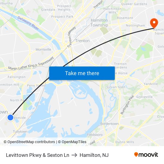 Levittown Pkwy & Sexton Ln to Hamilton, NJ map