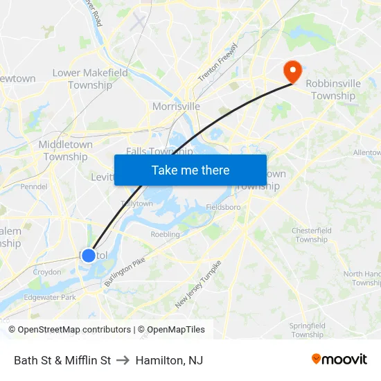Bath St & Mifflin St to Hamilton, NJ map
