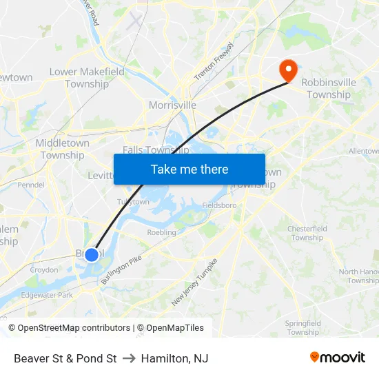 Beaver St & Pond St to Hamilton, NJ map