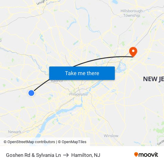 Goshen Rd & Sylvania Ln to Hamilton, NJ map