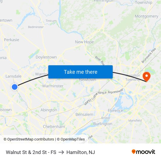 Walnut St & 2nd St - FS to Hamilton, NJ map