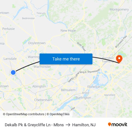 Dekalb Pk & Greycliffe Ln - Mbns to Hamilton, NJ map