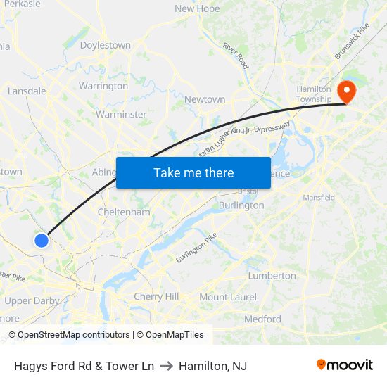 Hagys Ford Rd & Tower Ln to Hamilton, NJ map