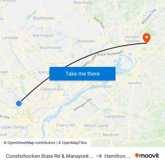 Conshohocken State Rd & Manayunk Rd to Hamilton, NJ map