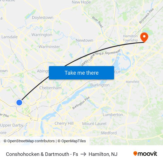 Conshohocken & Dartmouth - Fs to Hamilton, NJ map