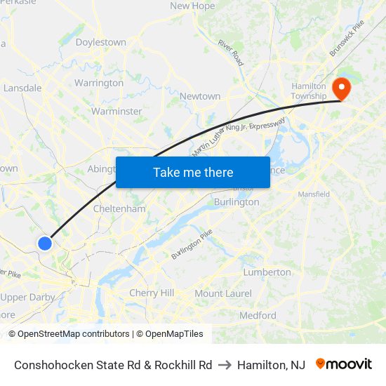 Conshohocken State Rd & Rockhill Rd to Hamilton, NJ map