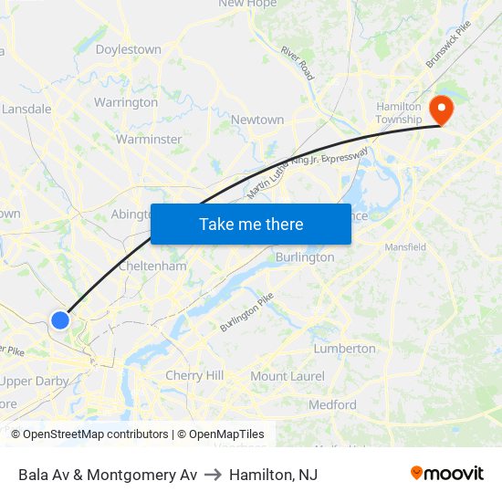 Bala Av & Montgomery Av to Hamilton, NJ map