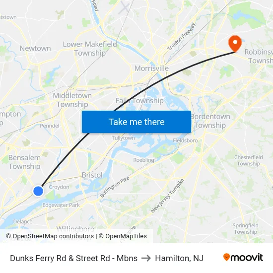 Dunks Ferry Rd & Street Rd - Mbns to Hamilton, NJ map