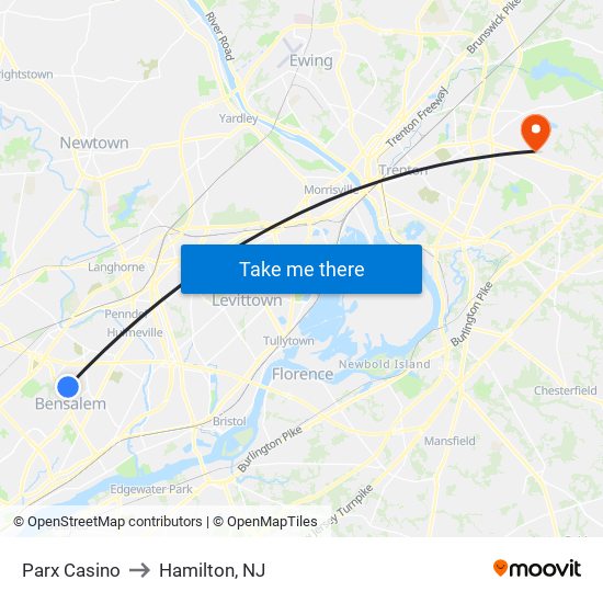Parx Casino to Hamilton, NJ map