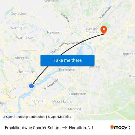Frankllintowne Charter School to Hamilton, NJ map