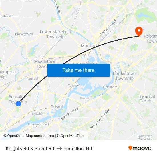 Knights Rd & Street Rd to Hamilton, NJ map