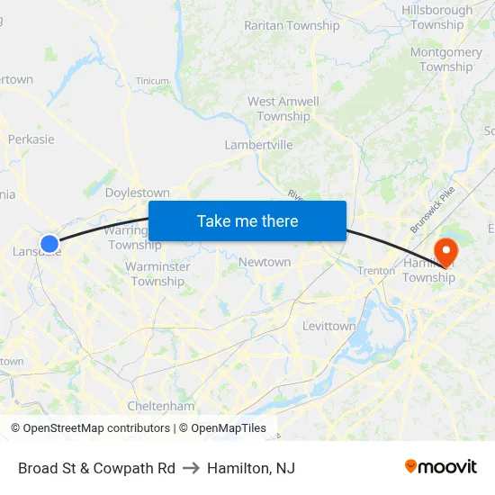 Broad St & Cowpath Rd to Hamilton, NJ map